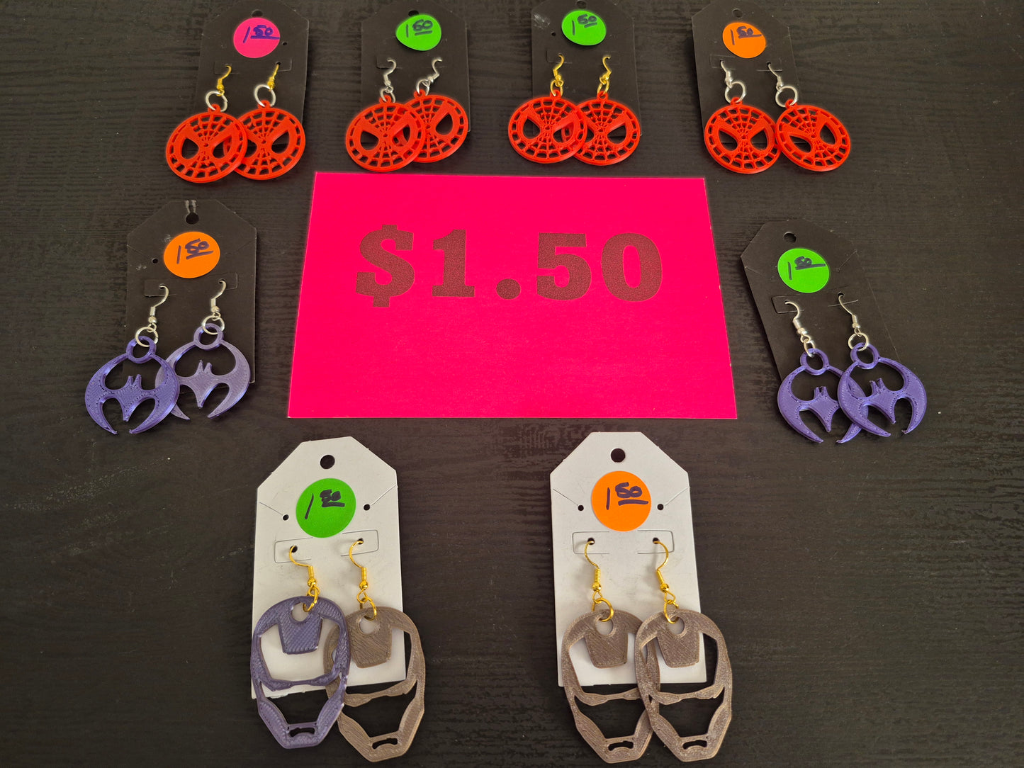 Batman earrings made by 3d printed